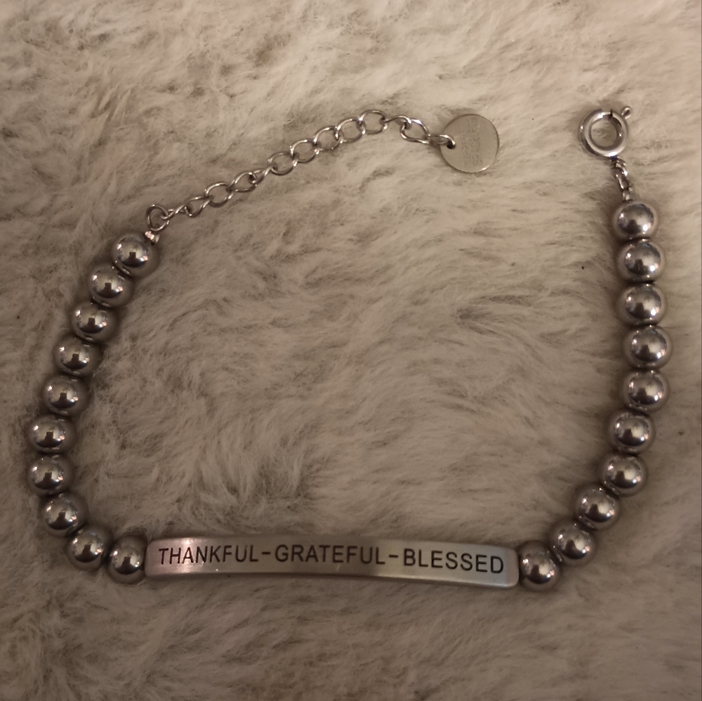 Inspire Me Bracelet Thankful-Grateful-Blessed Silver Tone Beaded Bracelet